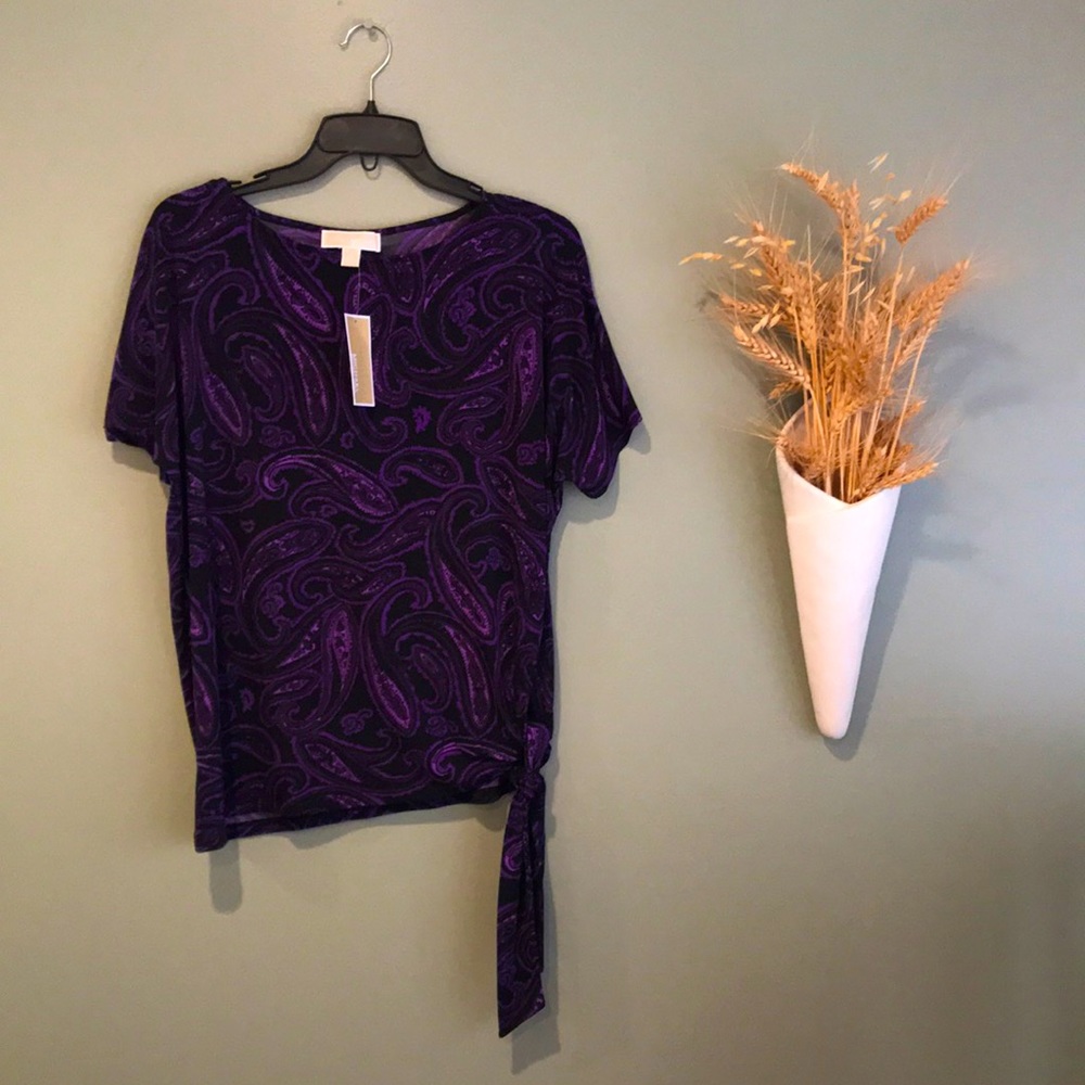 Michael Kors Side Tie Top Purple And Black S. NWT